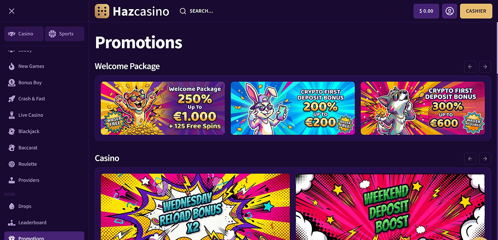 HazCasino bonuses tested