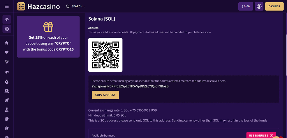 HazCasino deposit tested