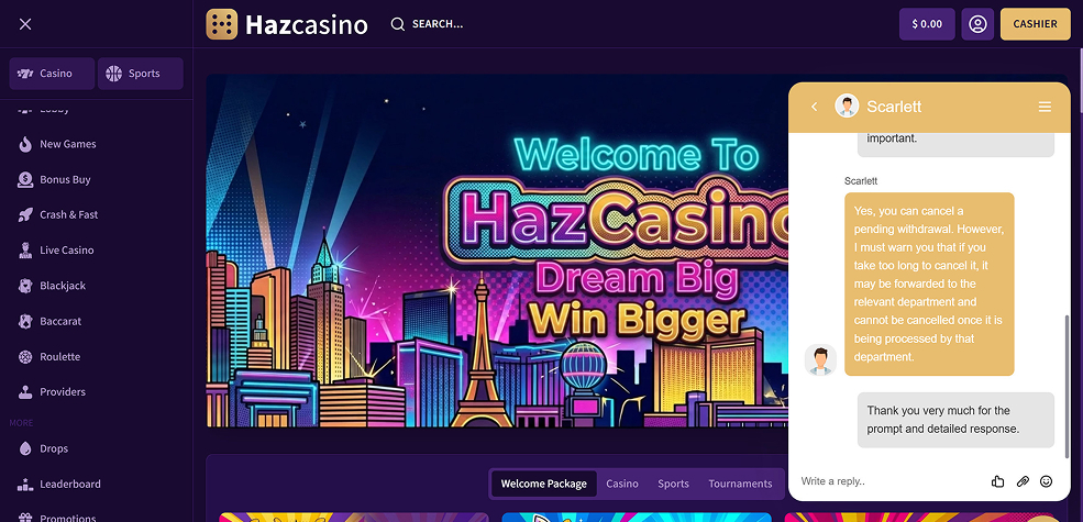 HazCasino support tested