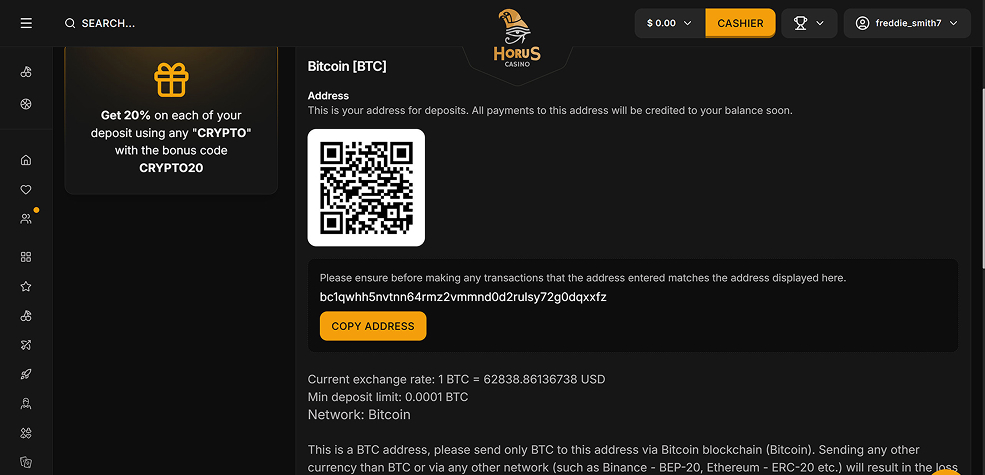 Horus Casino deposit tested