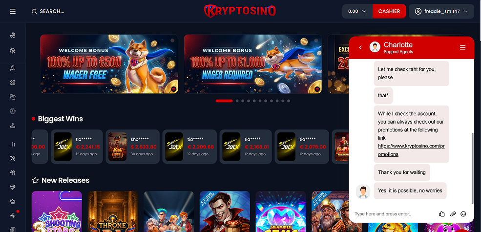 Kryptosino Casino support tested
