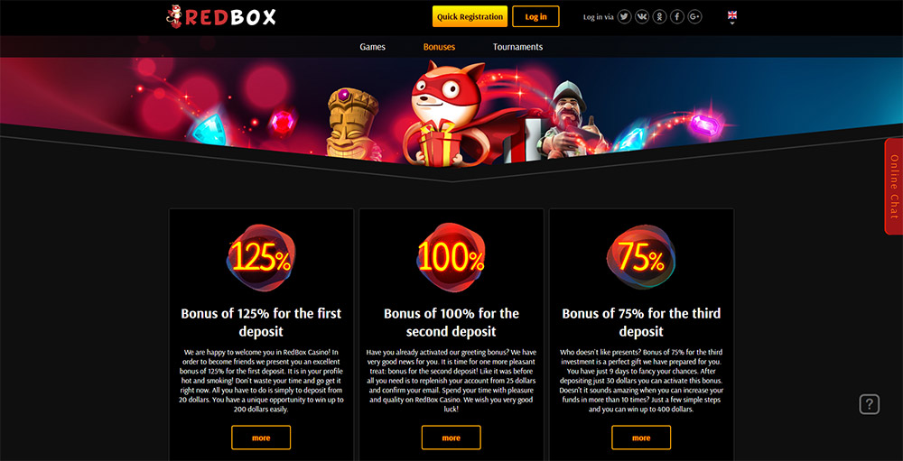 Redbox Casino Review Welcome Bonus For The First Fifth Deposits