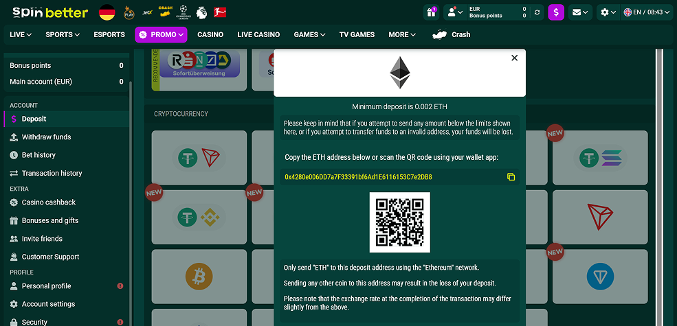 SpinBetter Casino deposit tested
