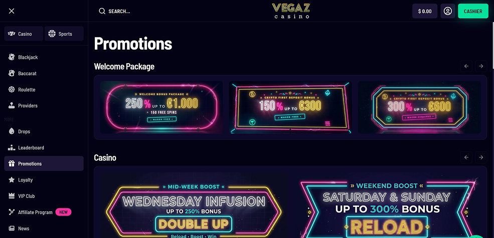Vegaz Casino bonuses tested