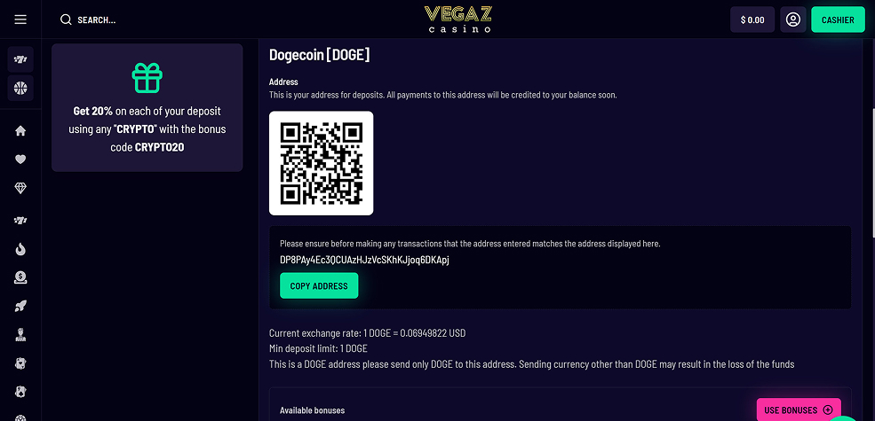 Vegaz Casino deposit tested
