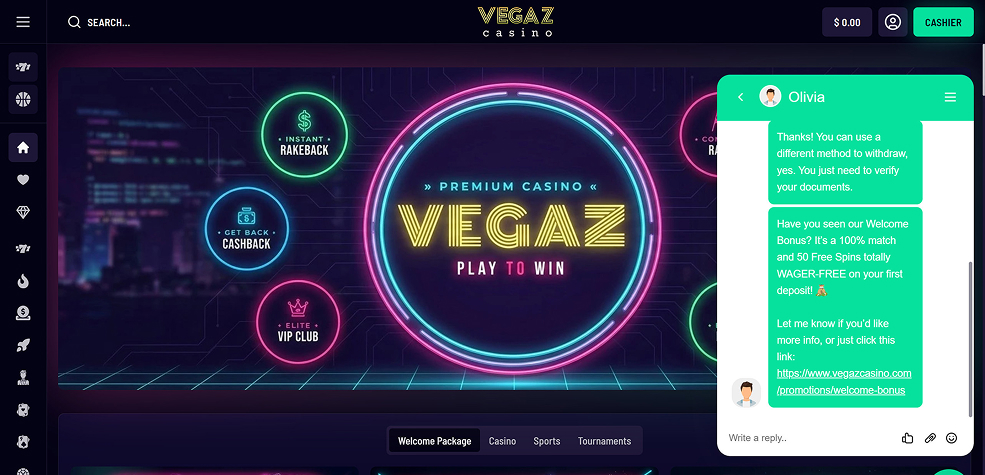 Vegaz Casino support tested